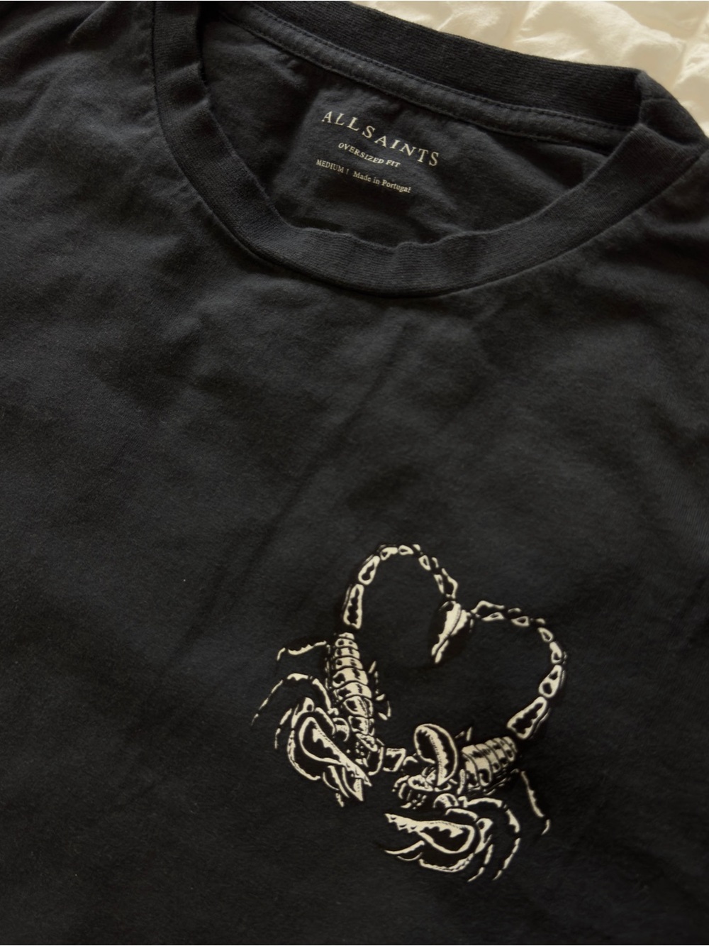 All Saints Black Short Sleeve Tee with White Heart Scorpion Graphic - Picture 3 of 8